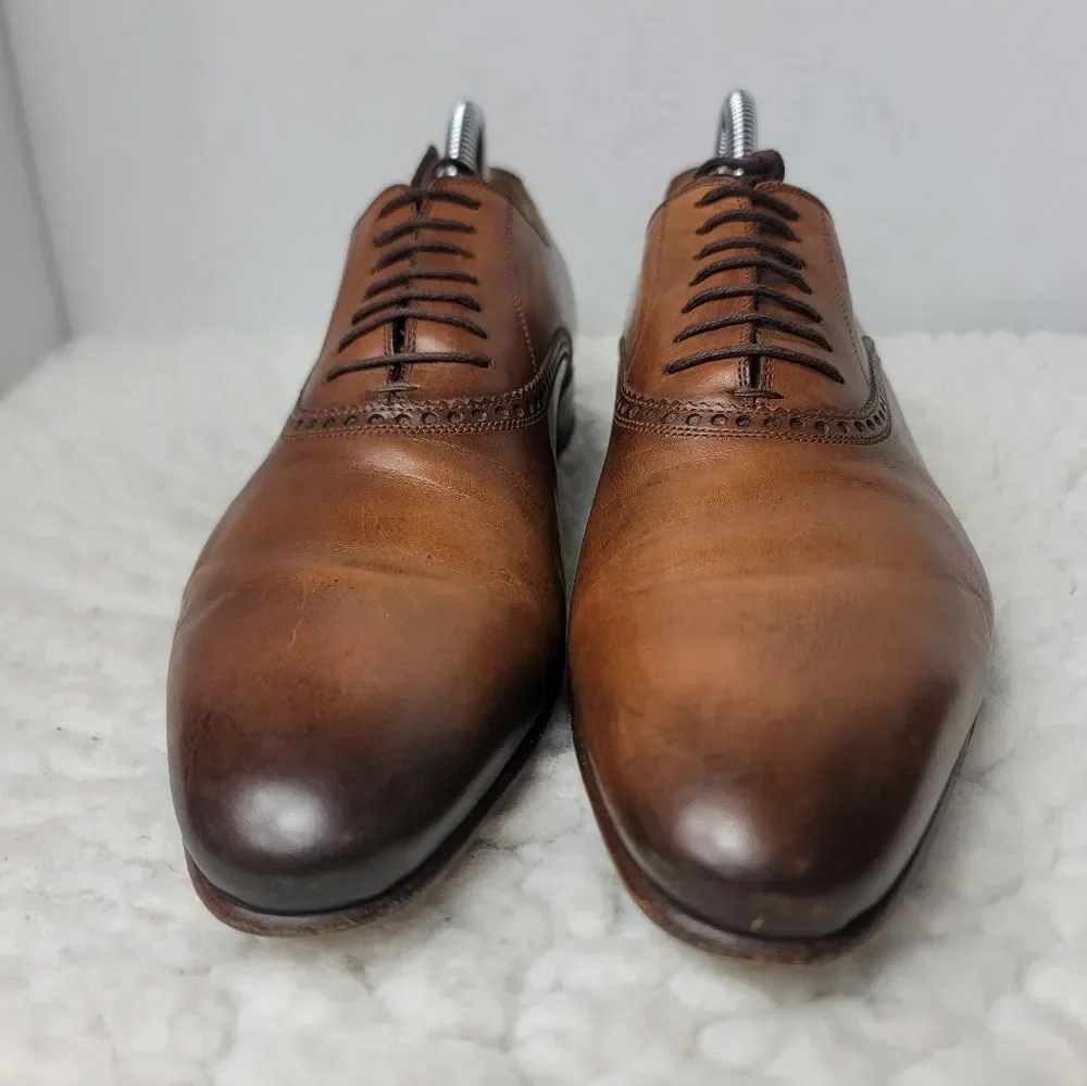 Gucci Wholecut Oxford Dress Shoes Brown Burnished Leather Made In Italy Mens 7